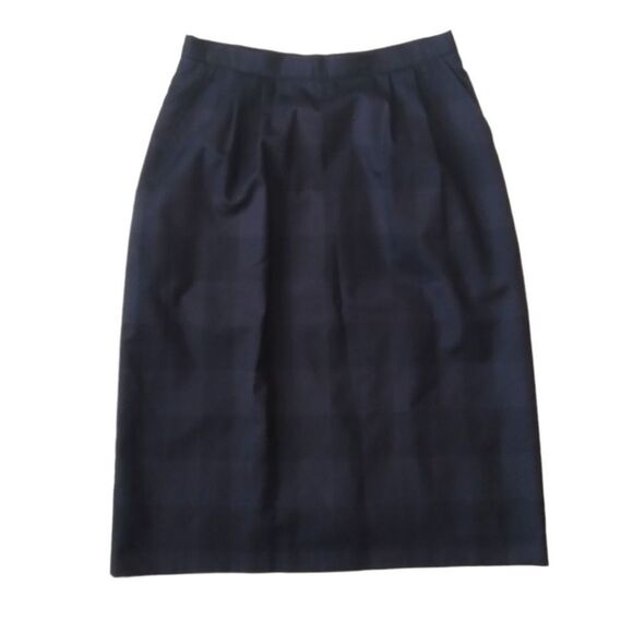 Jos. A. Bank Black and Navy Checkered Plaid Pattern Knee Length Skirt Women's 10 - Picture 1 of 13